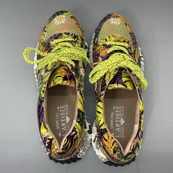 L'Artiste by Spring Step Sneakers Shoes Floral Sequin Colorful Yellow Womens 9.5 - Picture 10 of 15